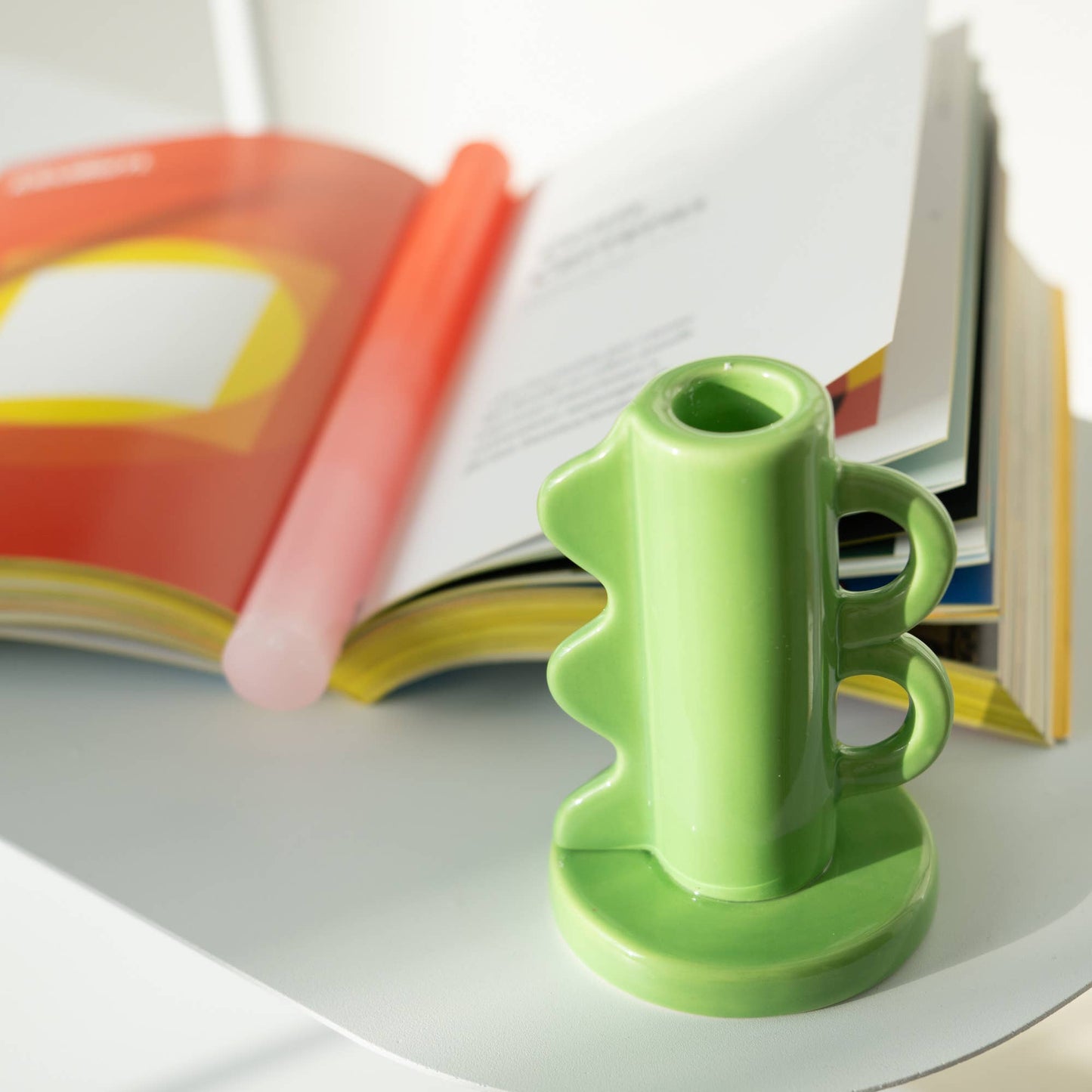 Green Retro Double Handle Candle Holder
