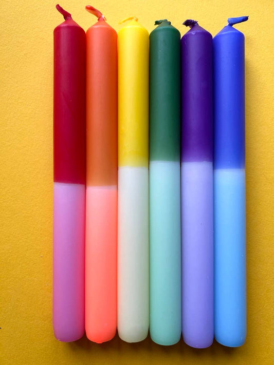 Rainbow Block Dip Dye Dinner Candles set of 6