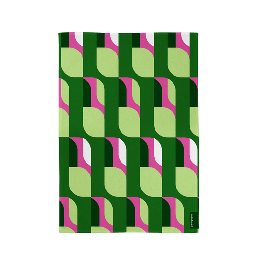 Patterned tea towel on a white background