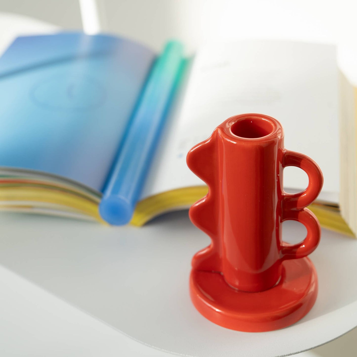 Red Retro Double Handle Candle Holder