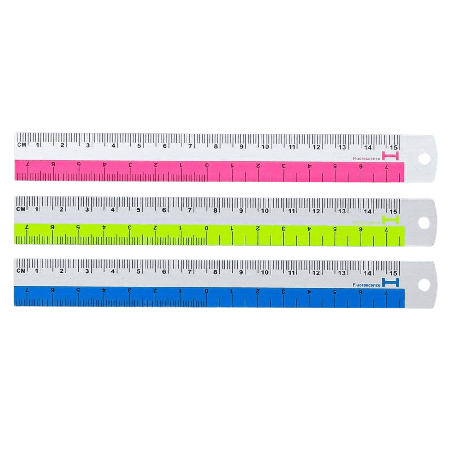 Set of three colorful rulers on a white background