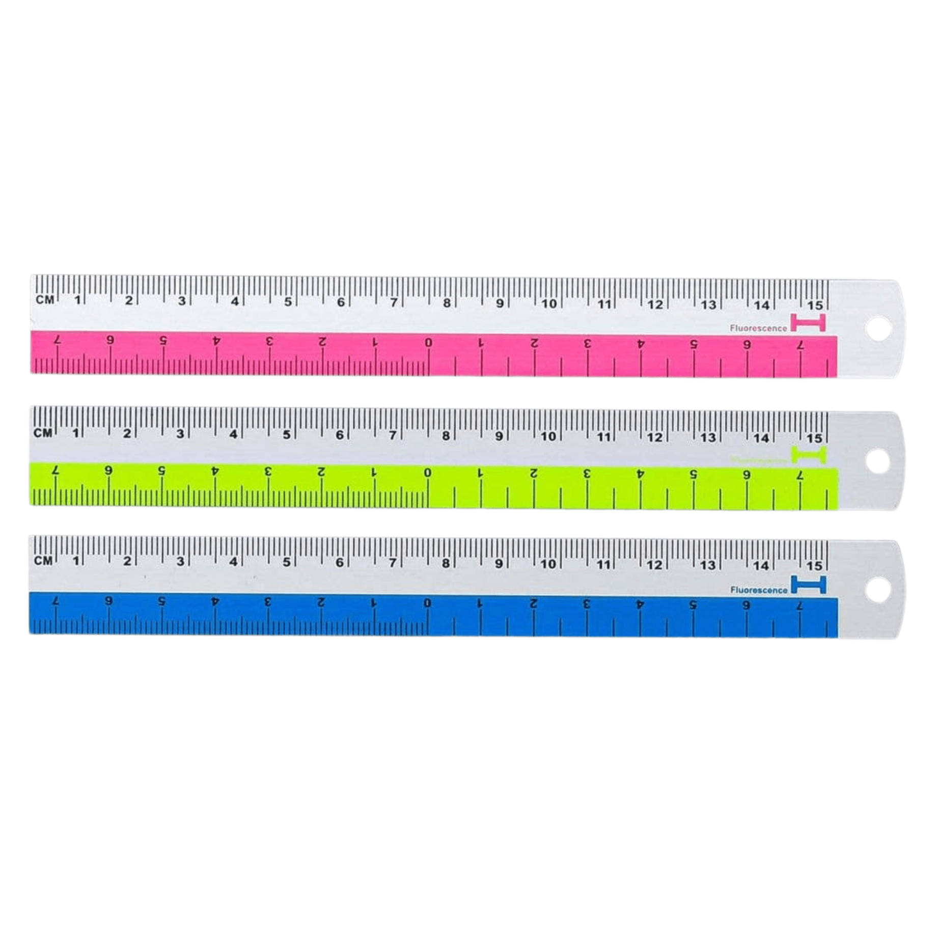 Set of three colorful rulers on a white background